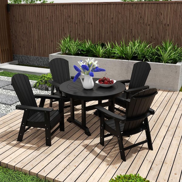 WESTIN OUTDOOR Altura Outdoor Patio Weather Resistant Black 5-Piece HDPE Plastic Round Table Dining Set