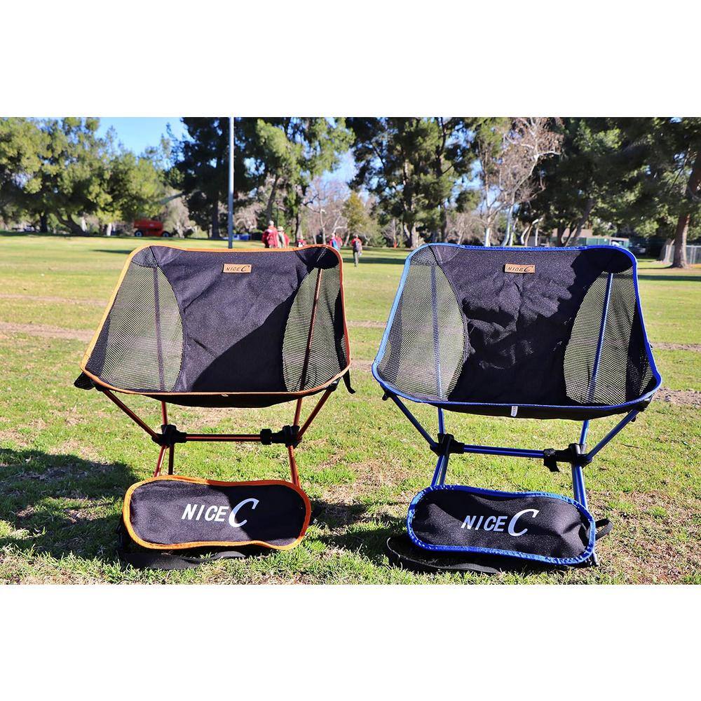 Blue Ultralight Armless Camping Chair with Mesh Back