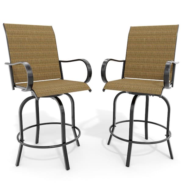 homfan Outdoor Swivel Bar Stools Set of 2, Patio Swivel Bar Stools Chair, for Deck Lawn Garden Backyard