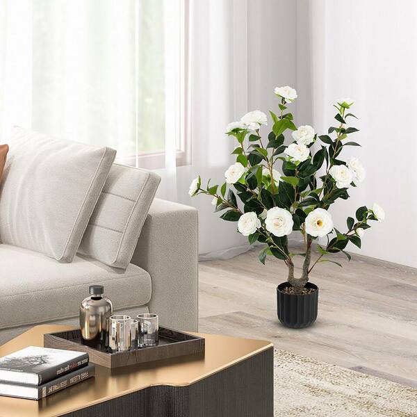 Artificial Camellia Tree 35in Faux Floral Plant With Orange
