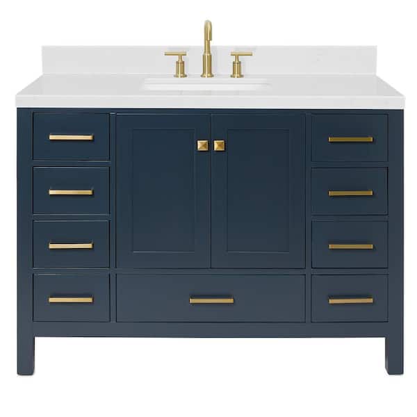 Cambridge 48 in.W x 22 in.D x 36 in.H Single Rectangle Sink Bath Vanity in Midnight Blue with Carrara White Quartz Top