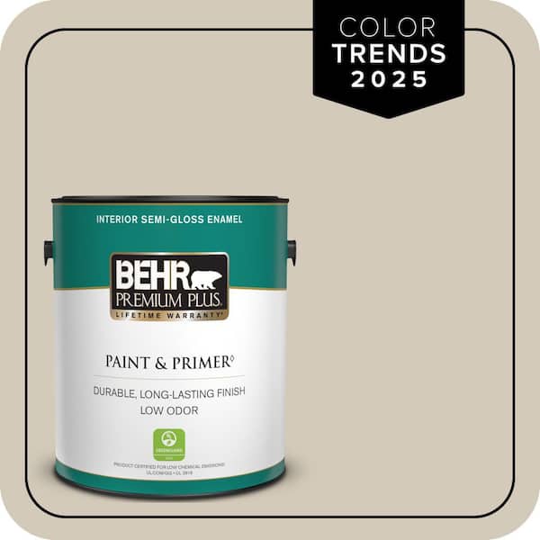 BEHR PREMIUM PLUS 1 gal. Designer Collection #DC-010 Even Better Beige Semi-Gloss Enamel Low Odor Interior Paint & Primer