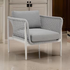 Rue Gray Aluminum and Polyfiber Outdoor Patio Armchair with Gray Cushion