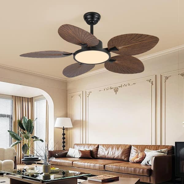 52 in. Indoor Black 5 ABS Tropical Palm Leaf Blades Downrod Standard Ceiling Fan with LED Light and Remote Included