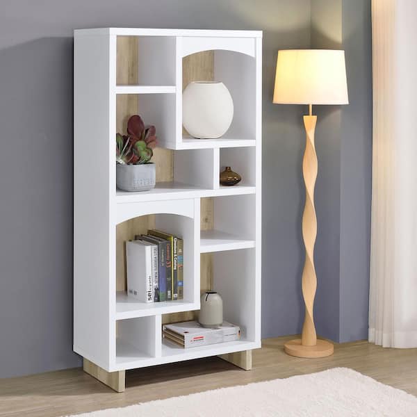 Dalton 65.25 in. Tall White Wood 6-Shelf Etagere Bookcase
