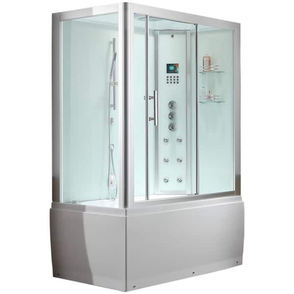 Ariel Platinum 59 in. x 87.4 in. x 32 in. Steam Shower Enclosure Kit with Whirlpool Tub in White