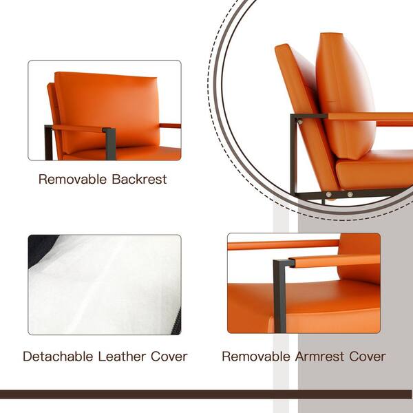 mieres Orange Mid-Century Style Faux Leather Upholstered Armchair