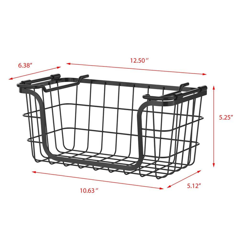 Modern Black Metal Wire 3-Piece Stackable Storage Basket Set