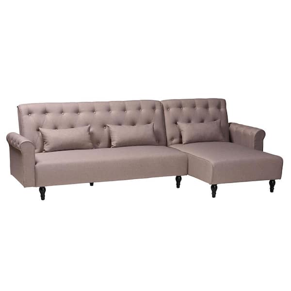 Baxton Studio Chesterfield 104.5 in. Clay Fabric Twin Size Sofa Bed