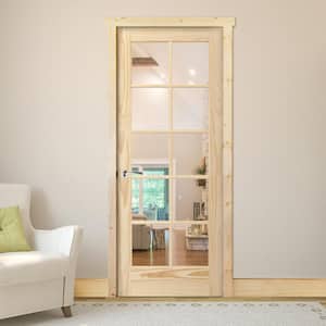 24 in. x 80 in. 10-Lite French Unfinished Pine Right Hand Solid Core Wood Single Prehung Interior Door with Bronze Hinge