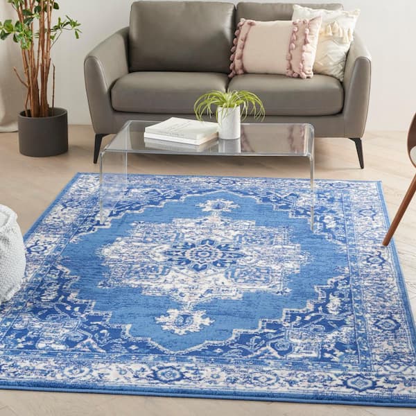 Whimsicle Navy 5 ft. x 7 ft. Center Medallion Traditional Area Rug