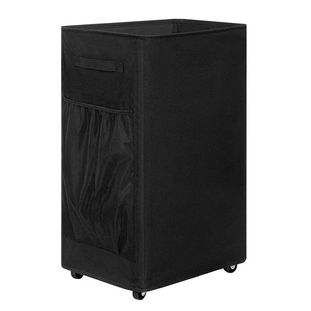 90 L Plastic Laundry Basket Hamper with Wheels Black
