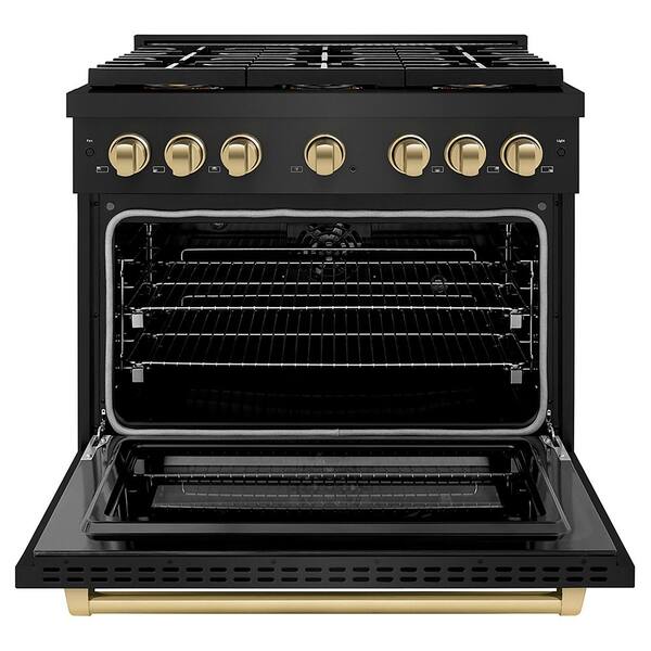 36 in. 5.2 cu. ft. Dual Fuel Range with 6-Burner DuoPro Cooktop and Convection Oven in Black Stainless and Champagne