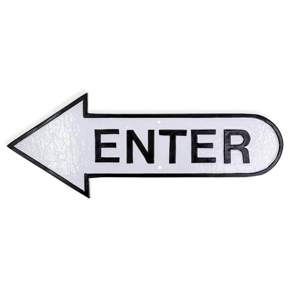 "6"" x 15.5"" Left Arrow Enter Statement Plaque Sign-White/Black" product image for price tracking