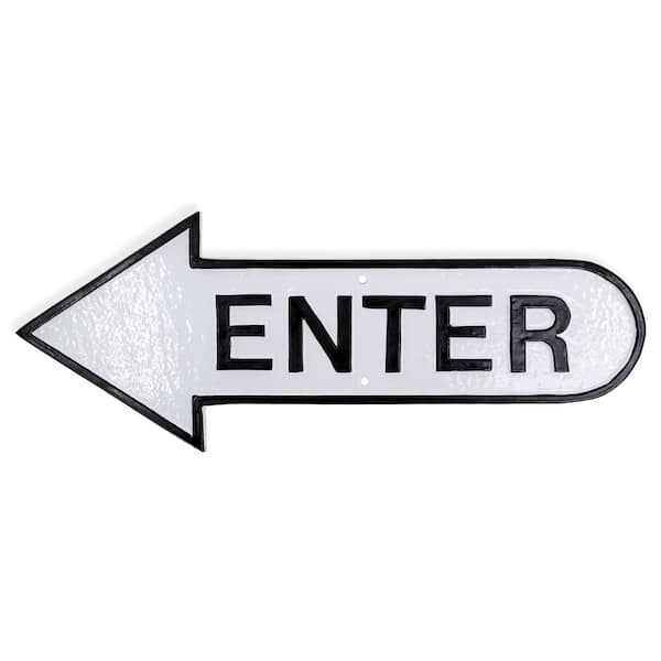 Montague Metal Products 6" x 15.5" Left Arrow Enter Statement Plaque Sign-White/Black