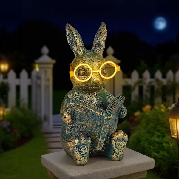 5 in. x 9 in. Bronze Resin Adorable Rabbit Garden Statue with