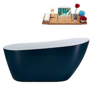 59 in. Acrylic Flatbottom Non-Whirlpool Bathtub in Matte Light Blue With Brushed Gun Metal Drain
