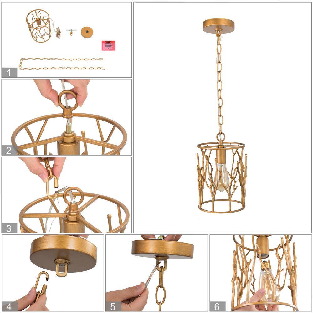 Vintage Gold Drum Metal Pendant Light with Adjustable Chain