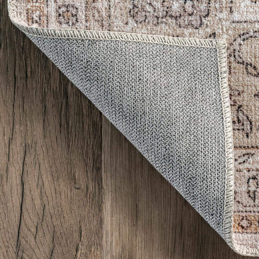 Deadra Beige Vintage Floral Machine Washable Area Rug