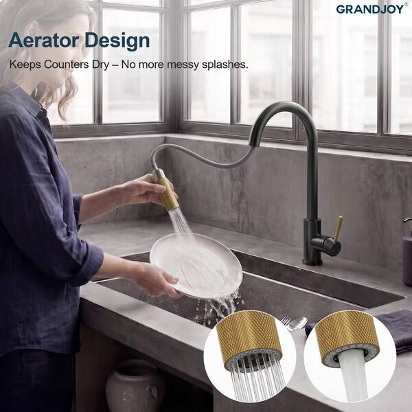GRANDJOY 15.7 in. Height 360° Swivel Single Handle Pull Down 2