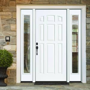 60 in. x 80 in. Element Series 9-Panel Primed White Right-Hand Steel Prehung Front Door w/ 10 in. Clear Glass Sidelites