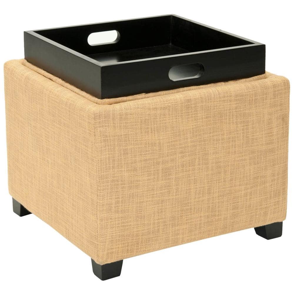 Harrison Gold Upholstered Ottoman with Reversible Tray