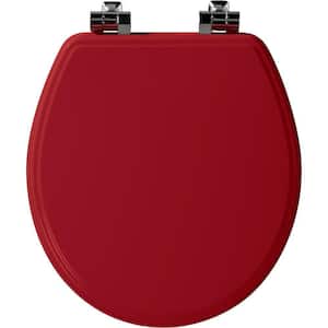 Weston Round Soft Close Enameled Wood Closed Front Toilet Seat in Red Never Loosens Chrome Metal Hinge