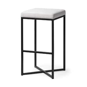 Frodo 26 in. Seat Height White Fabric Seat Black Metal Base Stool
