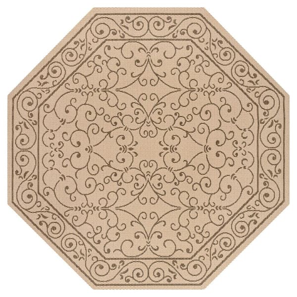 Charleston Vintage Filigree Textured Weave Beige/Brown 8 ft. Octagon Indoor/Outdoor Area Rug