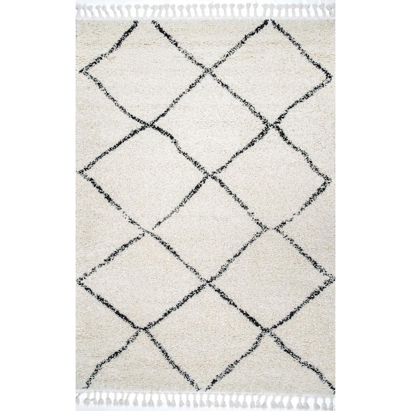 nuLOOM Jessie Moroccan Lattice Shag Off-White 5 ft. x 8 ft. Area Rug