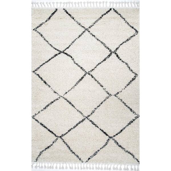 nuLOOM Jessie Moroccan Lattice Shag Off-White 8 ft. x 11 ft. Area Rug