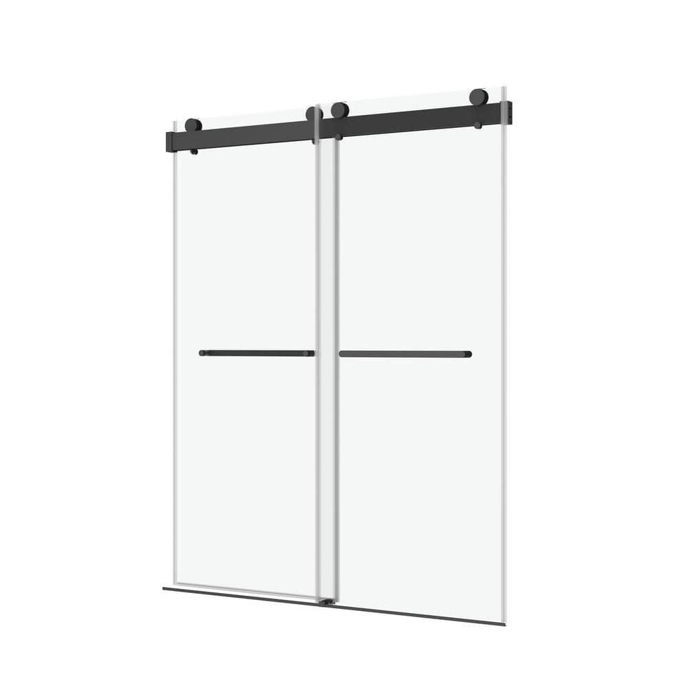 Matte Black 60" Frameless Sliding Shower Door with Tempered Glass