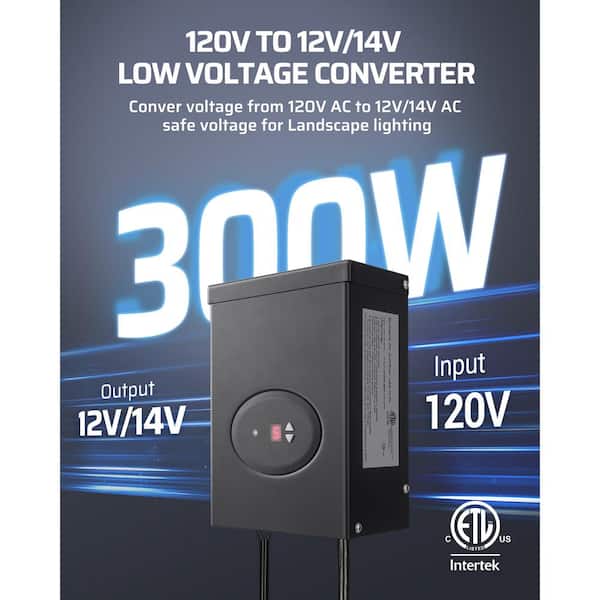 Low Voltage 300-Watt Metal Landscape Lighting Transformer with Dusk to Dawn Sensor and Timer