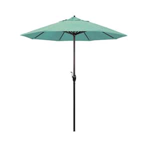 7.5 ft. Bronze Aluminum Market Auto-Tilt Crank Lift Patio Umbrella in Spectrum Mist Sunbrella