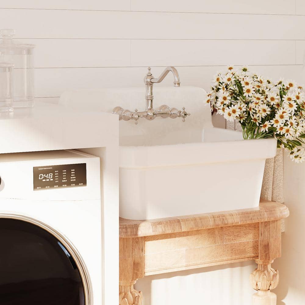 Mason 24-inch White Ceramic Farmhouse Wall Mount Utility Sink