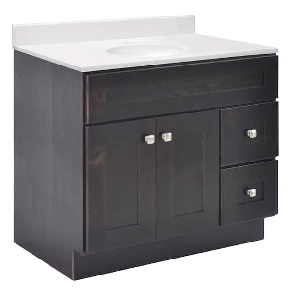 Design House Brookings 37 in. W Single 1-Hole Sink Bathroom Vanity in Espresso with White Cultured Marble Top Assembled