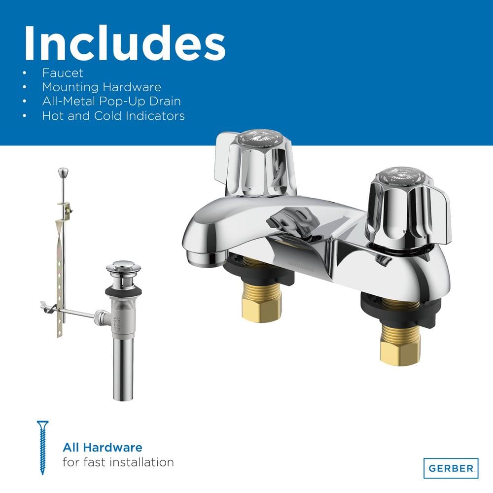 Chrome 2-Handle Centerset Bathroom Faucet with Metal Fluted Handles