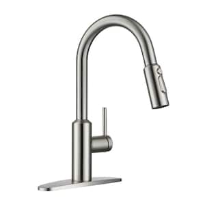 3-Spray Patterns Single Handle Pull Down Sprayer Kitchen Faucet with Detachable Brush and Deckplate in Brushed Nickel