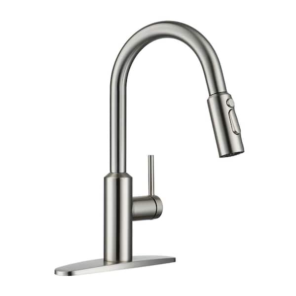 Boyel Living 3-Spray Patterns Single Handle Pull Down Sprayer Kitchen Faucet with Detachable Brush and Deckplate in Brushed Nickel
