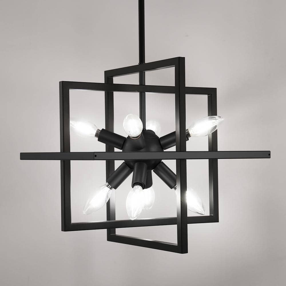 Black Metal 8-Light Geometric Industrial Chandelier