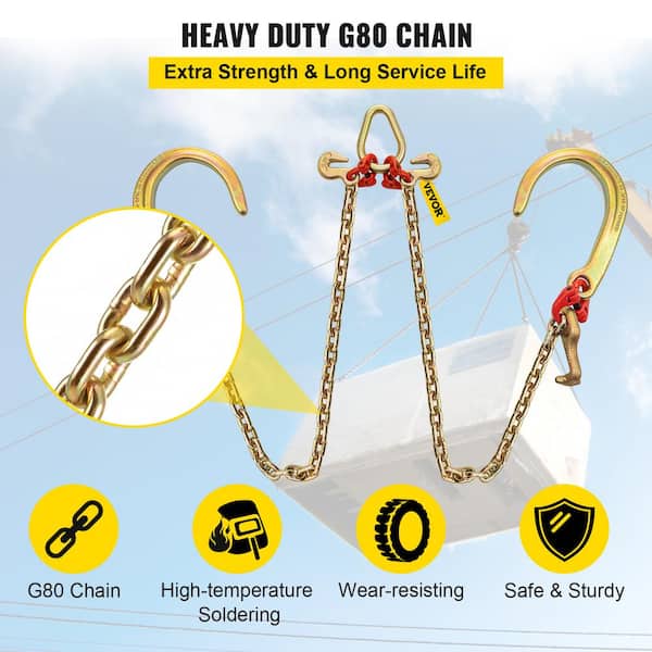 VEVOR Tow Chain Bridle 2 ft x 5/16 in. G80 J Hook Transport Chain