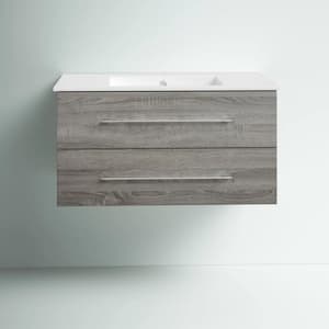 Kato 36 in. W x 19 in. D x 20 in. H Single Sink Wall Bathroom Vanity in Dorato with Cultured Marble Top in White