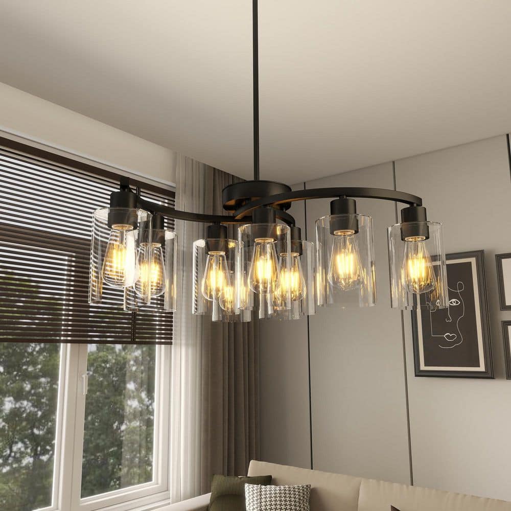 30 in. 9-Light Black Modern Chandeliers Hanging Pendant Light with Clear Glass Shade for Living Room price history on PriceWatchPro