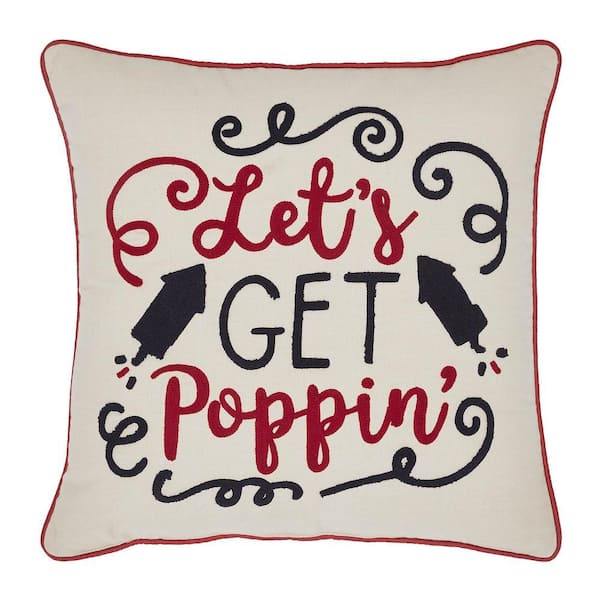April and Olive Tan, Deep Red, Navy Let's Get Poppin 18 in. x 18 in. 4th of July Throw Pillow