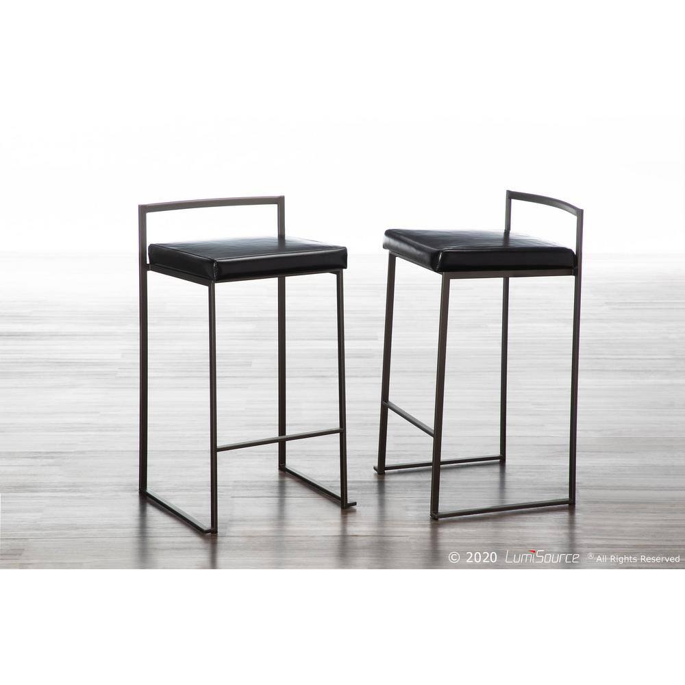 Antique 31" Stackable Counter Stool with Black Faux Leather Cushion