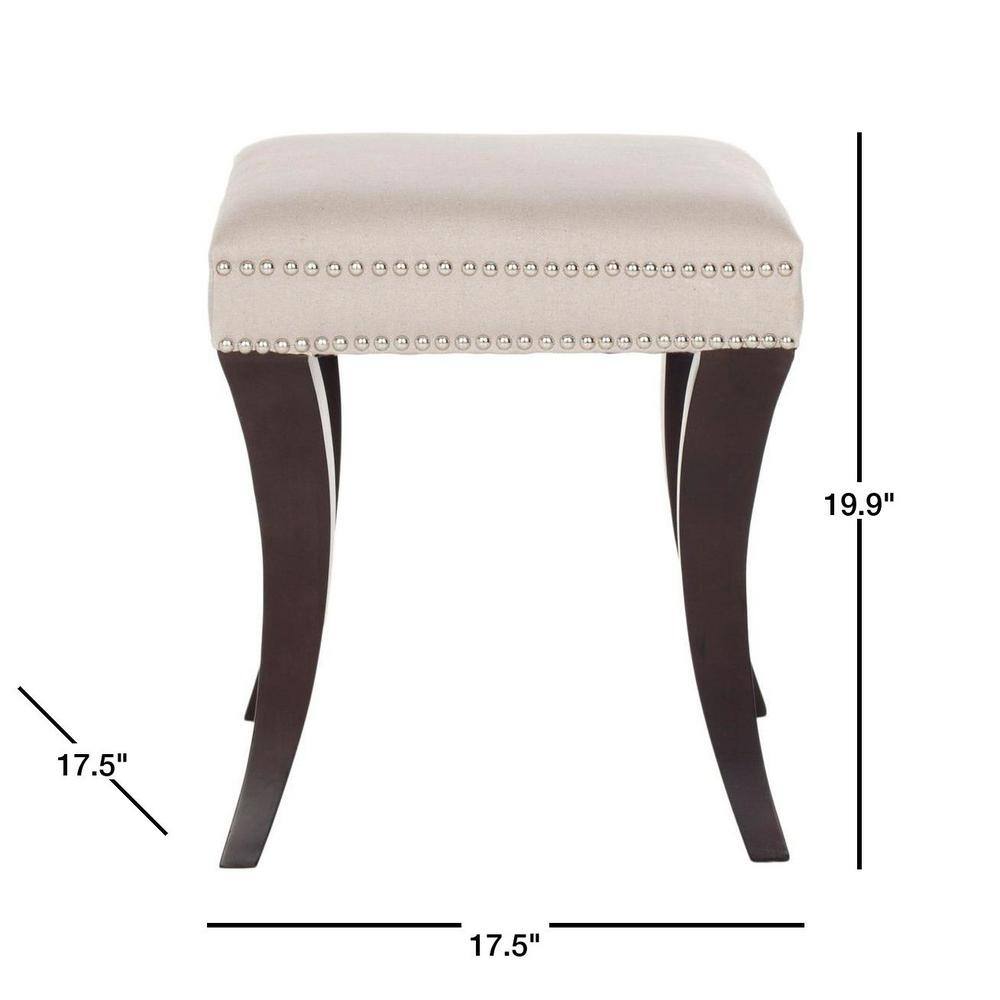 Taupe Linen Tufted Ottoman with Espresso Birch Legs