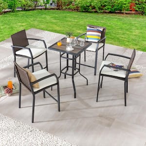 5-Piece Metal Outdoor Dining Set with Beige Cushions
