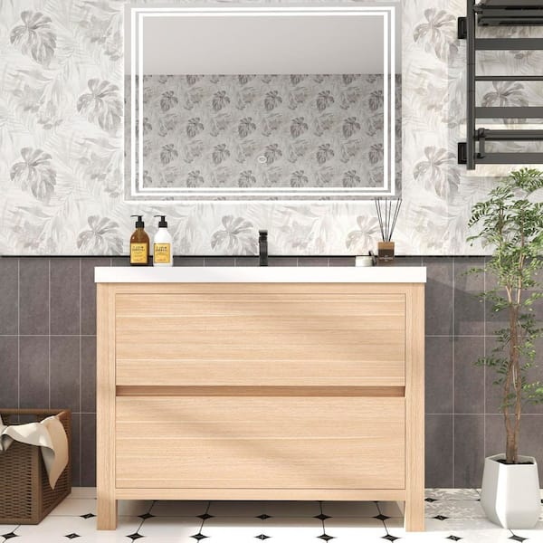 BV Better Vanity Louis 42 in. W x 20 in. D x 35 in. H Single Sink Freestanding Bath Vanity in Champagne Oak with White Acrylic Top