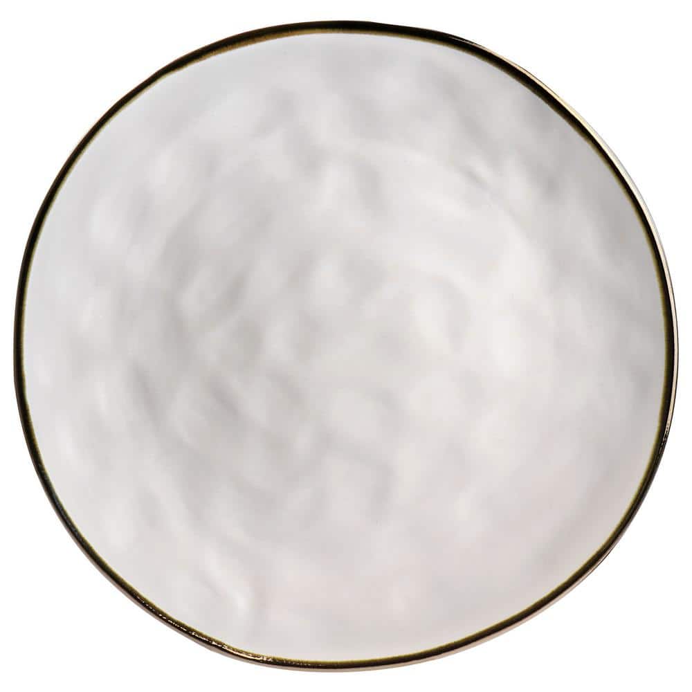 Matte White Ceramic 16-Piece Dinnerware Set with Gold Rim