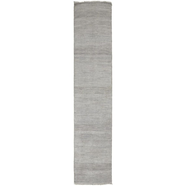 3 ft. x 12 ft. Silver Striped Area Rug